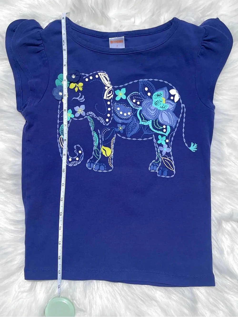 Gymboree Blue Violet Flutter Sleeve Elephant Floral Graphic Tee. Girls  7